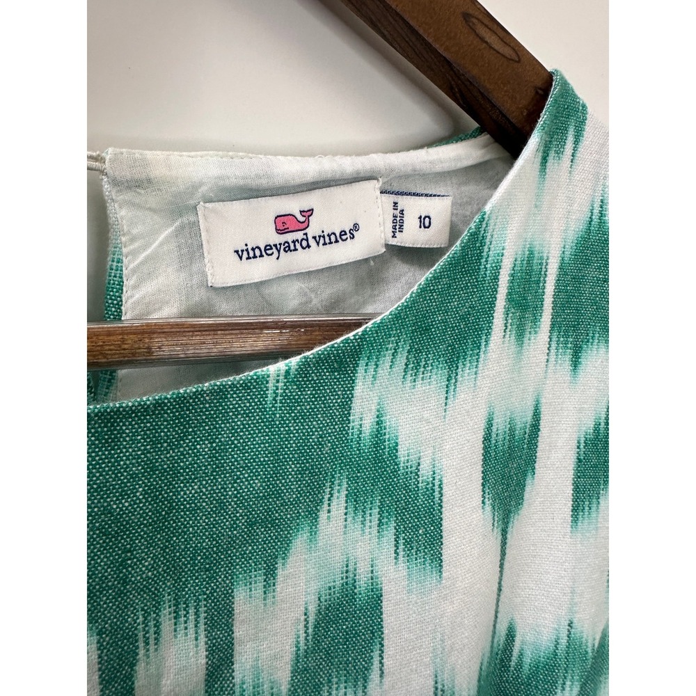 Vineyard Vines Green White Ikat Print Fit & Flare Short Sleeve Dress Size 10 - Picture 5 of 13